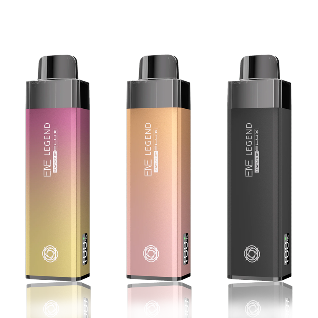 Three Elux Ene Legend 15k Prefilled Pod Kit with gradient colors on a white background