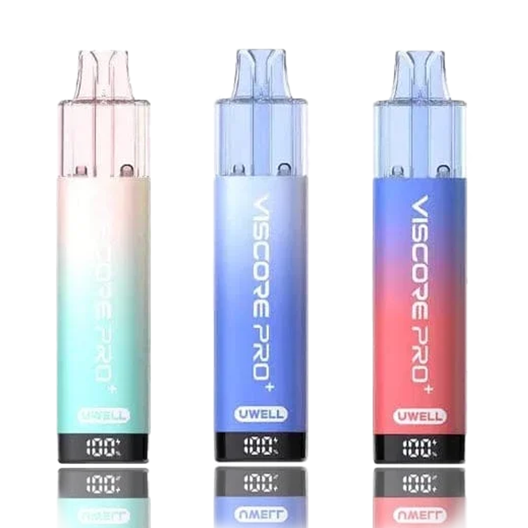 Three Uwell Viscore Pro Plus 40K Puffs Prefilled Pod Kit devices with 'Uwell' branding on a white background