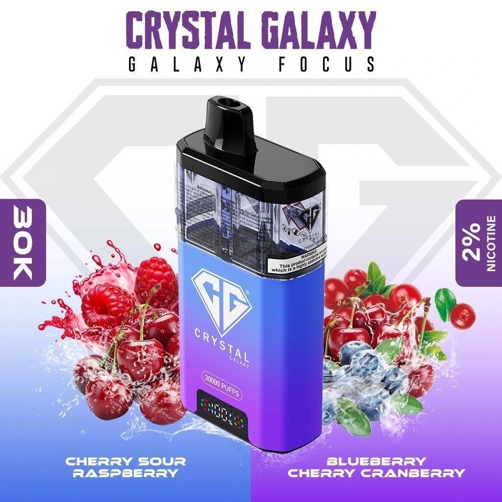 Crystal Galaxy focus 30000 Puffs Dispsoable Vape with Cherry Sour Raspberry and Blueberry Cherry Cranberry