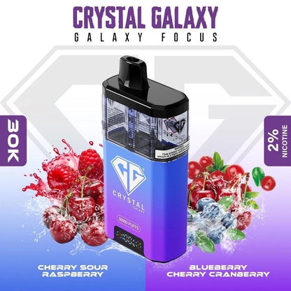 Crystal Galaxy focus 30000 Puffs Dispsoable Vape with Cherry Sour Raspberry and Blueberry Cherry Cranberry