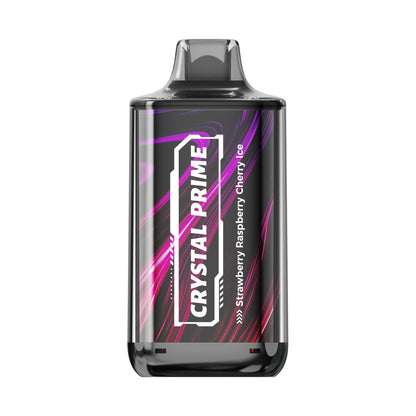 Crystal Prime Deluxe 18000 Strawberry Raspberry Cherry Ice vape device with colorful design on a white background