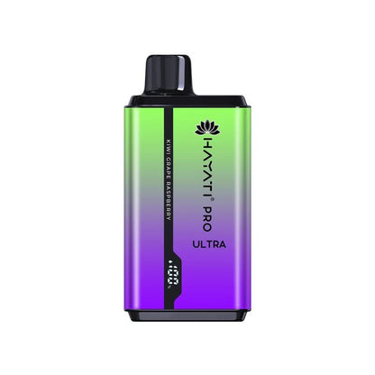Hayati Pro Ultra 15000 Kiwi Grape Raspberry vape device on a white background