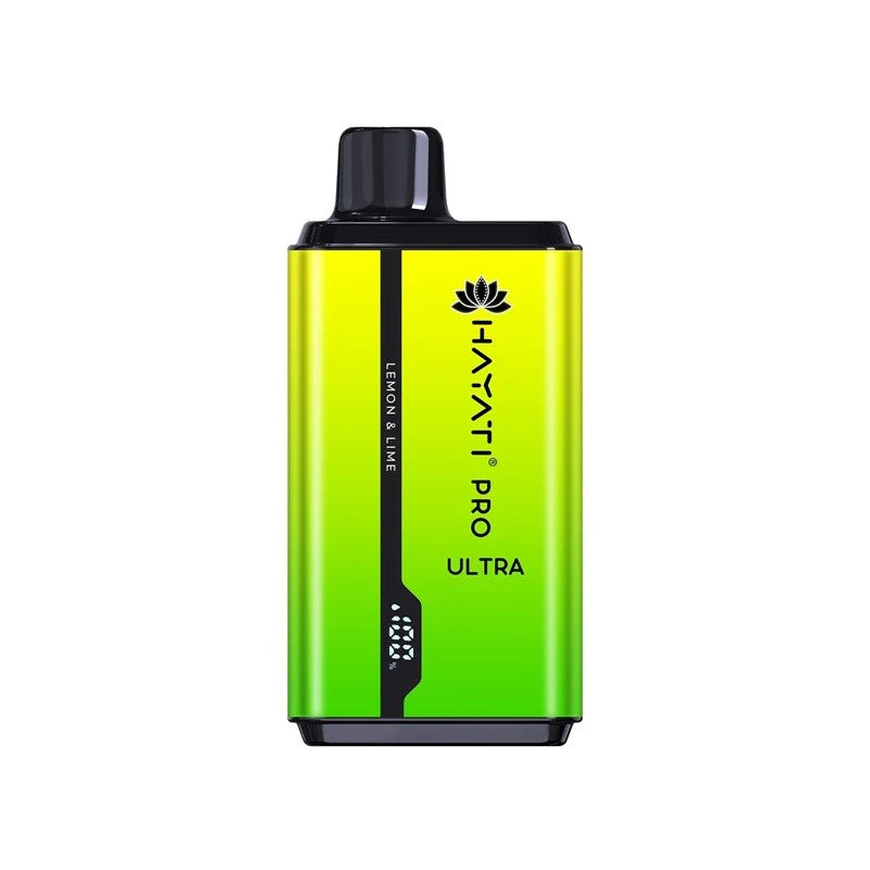 Hayati Pro Ultra 15000 Lemon & Lime vape device on a white background