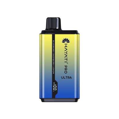 Hayati Pro Ultra 15000 Blueberry Raspberry Lemon vape device on a white background