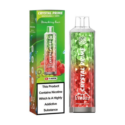 Crystal Prime 7000 Strawberry Kiwi disposable vape and packaging on a white background
