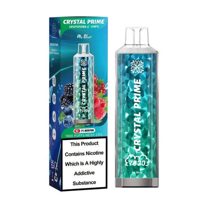 Crystal Prime 7000 Mr Blue disposable vape and packaging on a white background