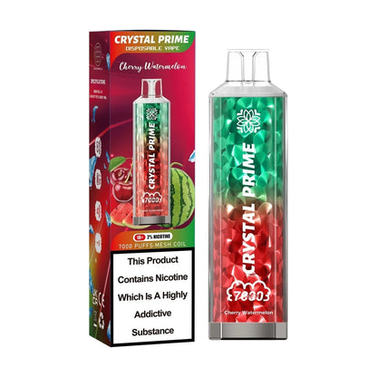 Crystal Prime 7000 Cherry Watermelon disposable vape and packaging on a white background