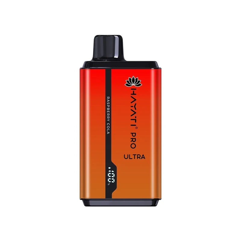 Hayati Pro Ultra 15000 Raspberry Cola vape device on a white background