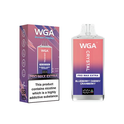 WGA Crystal vape device Blueberry cherry cranberry flavour packaging on a white background