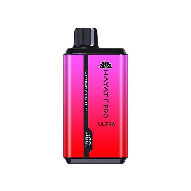 Hayati Pro Ultra 15000 Watermelon Skittles vape device on a white background