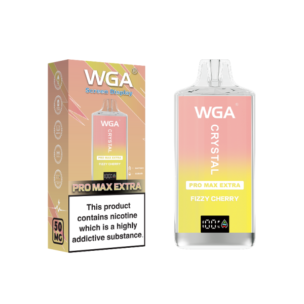 WGA Crystal Pro Max Extra Fizzy Cherry vape packaging on a white background