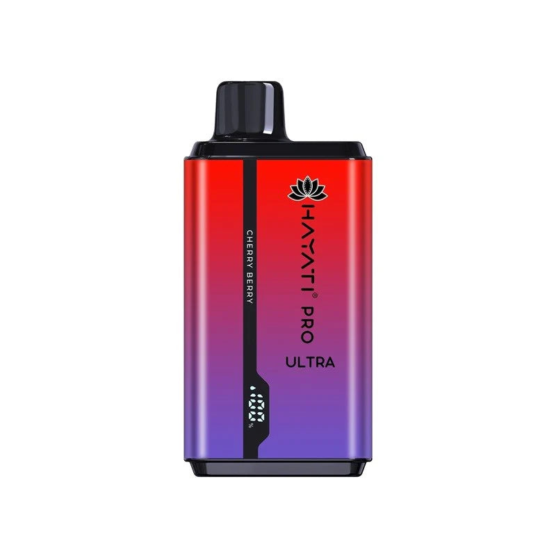 Hayati Pro Ultra 15000 Cherry Berry vape device on a white background