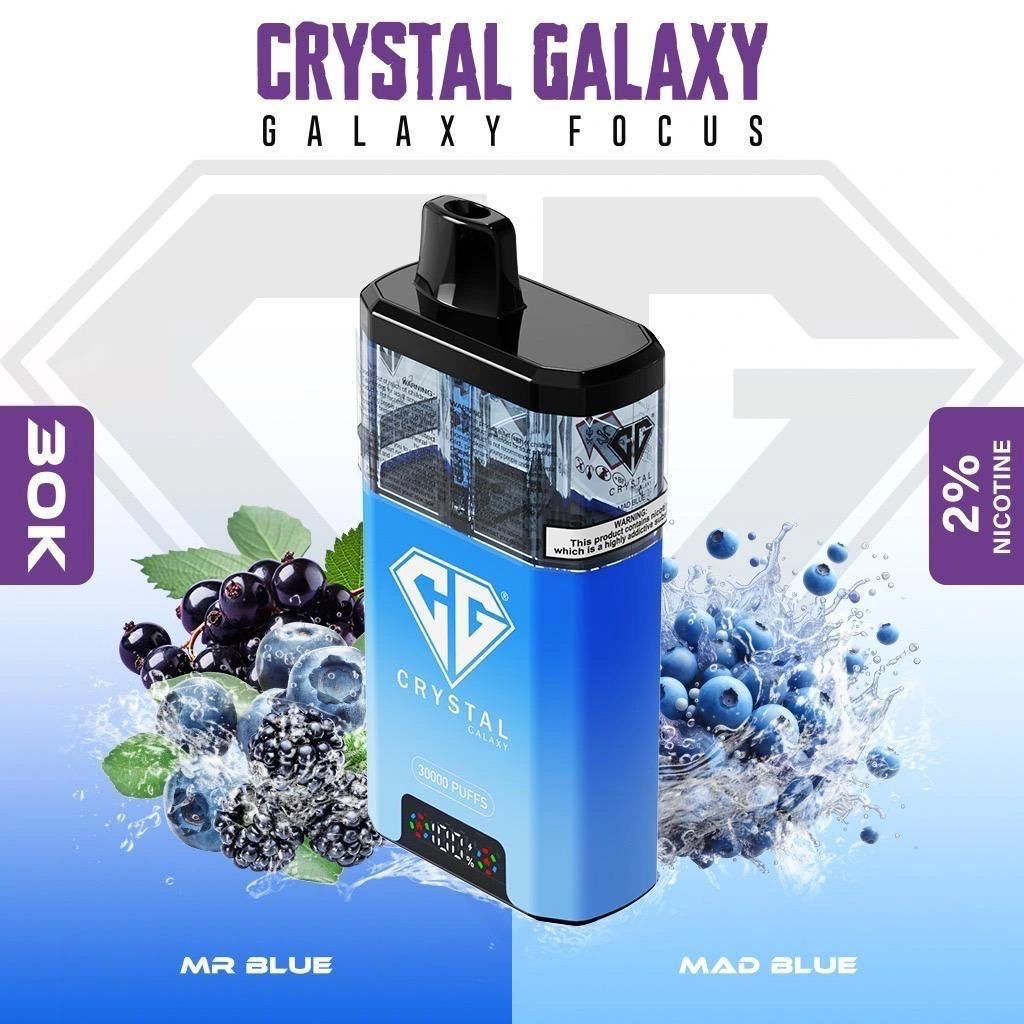 Crystal Galaxy focus 30000 Puffs Dispsoable Vape with MR Blue and Mad Blue Flavour