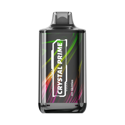Crystal Prime Deluxe 18000 Skittles vape device with colorful design on a white background