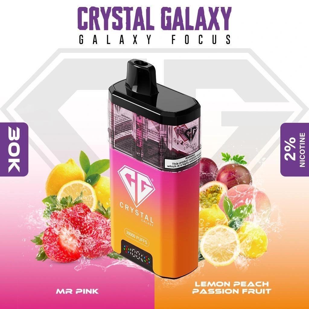 Crystal Galaxy focus 30000 Puffs Dispsoable Vape with Mr Pink and lemon Peach Passion Fruit