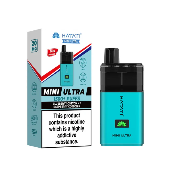 Hayati Mini Ultra 1500 Puffs  Blueberry Cotton K & Raspberry Cotton k Flavour