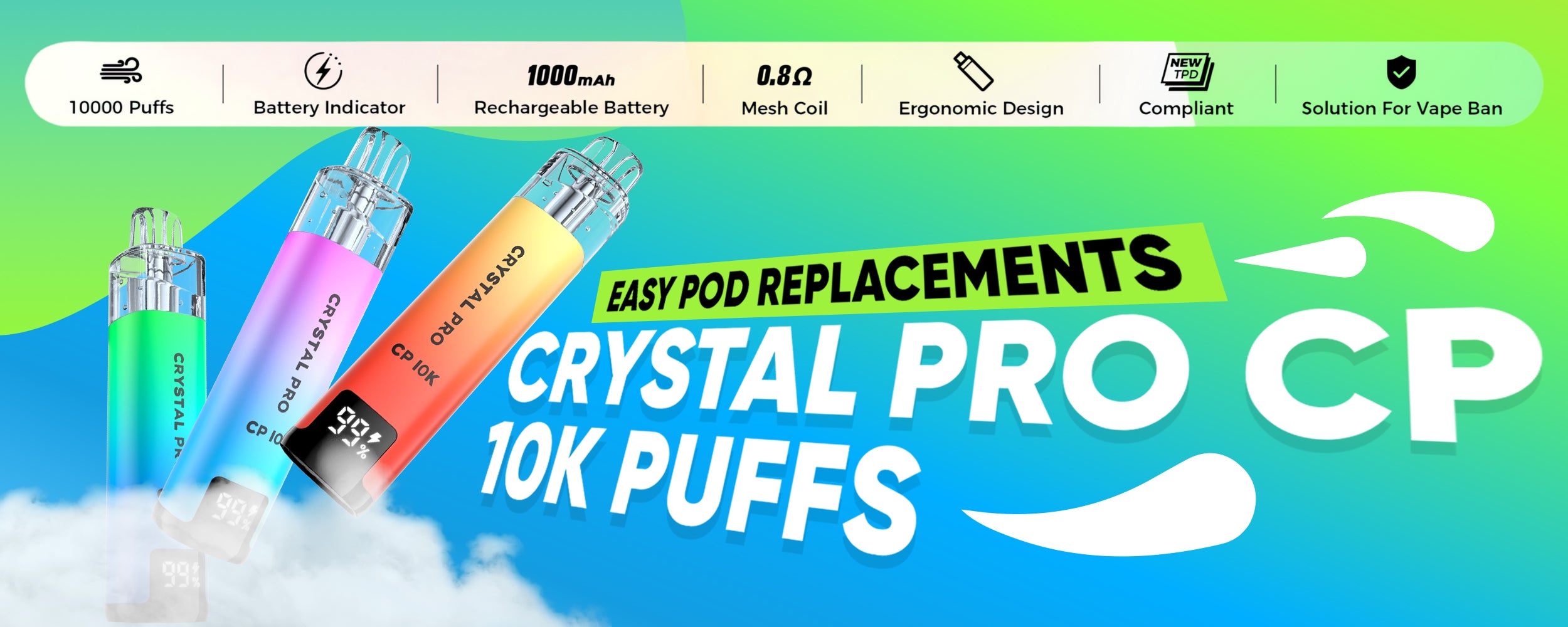Three Crystal Pro CP 10K Pod Vape Kits with All the Features