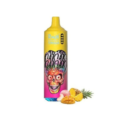 Rick and Morty 9000 Puffs Vape Mango Pineapple Flavour with a cartoon skull design on a white background