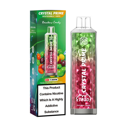 Crystal Prime 7000 Rainbow Candy disposable vape and packaging on a white background