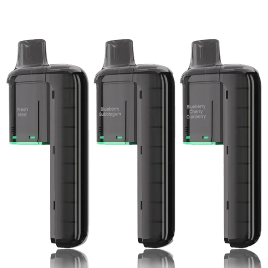 Three Elux FireRose Slidego 20k Prefilled Replacement Pod flavor labels on a white background