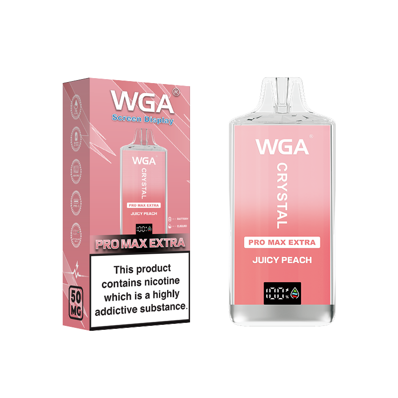 WGA Crystal Pro Max Extra Juicy Peach vape packaging on a white background