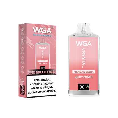 WGA Crystal Pro Max Extra Juicy Peach vape packaging on a white background