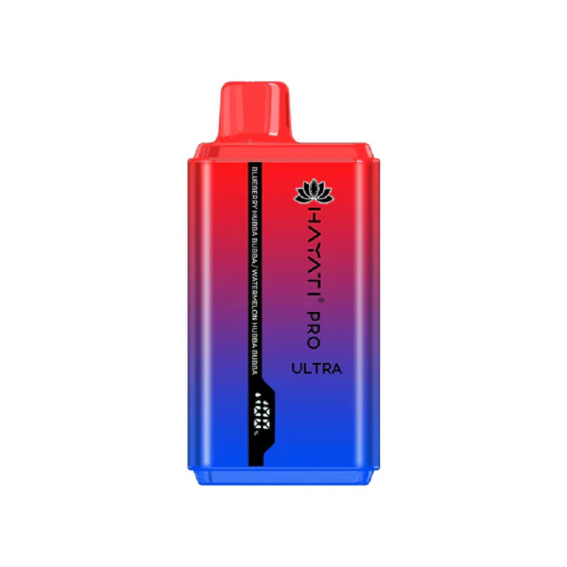 Hayati Pro Ultra 15000 Blueberry Hubba Bubba/Watermelon Hubba Bubba vape device on a white background