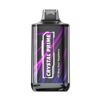 Crystal Prime Deluxe 18000 Blue Sour Raspberry vape device with colorful design on a white background