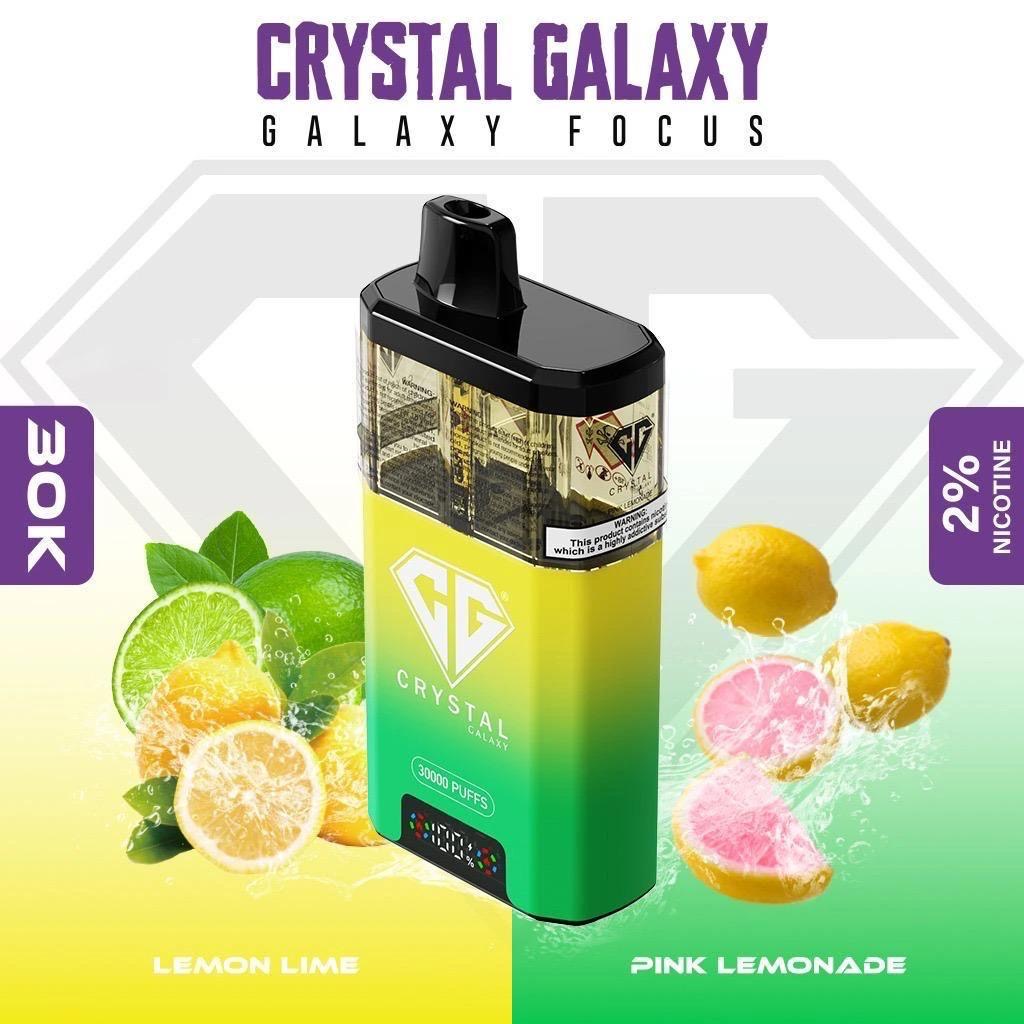 Crystal Galaxy focus 30000 Puffs Dispsoable Vape with Lemon Lime and Pink Lemonade Flavours