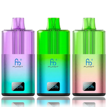 Three colorful Fumot RandM Spirit 25k Prefilled Pod Vape Kit devices with 'FUMOT' branding on a white background
