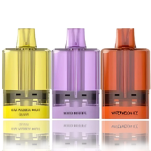 Three Fumot RandM Spirit 25k Replacement Refill Pods in yellow, purple, and orange on a white background