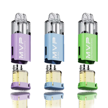 Three Innokin MVP 20K Puffs Prefilled Replacement Pods in purple, blue, and green with visible liquid levels.