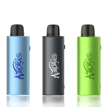 Three JNR Aurora 30k Refill Pods in blue, black, and green on a white background