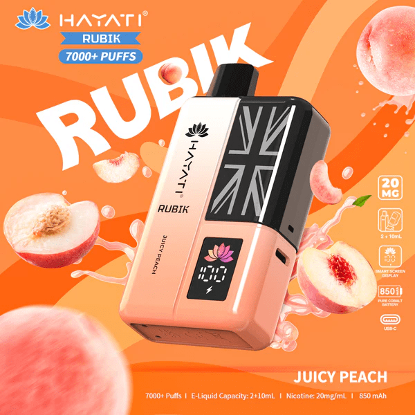 Hayati Rubik 7000 Puffs Prefilled Pod Kit Juicy Peach Flavour