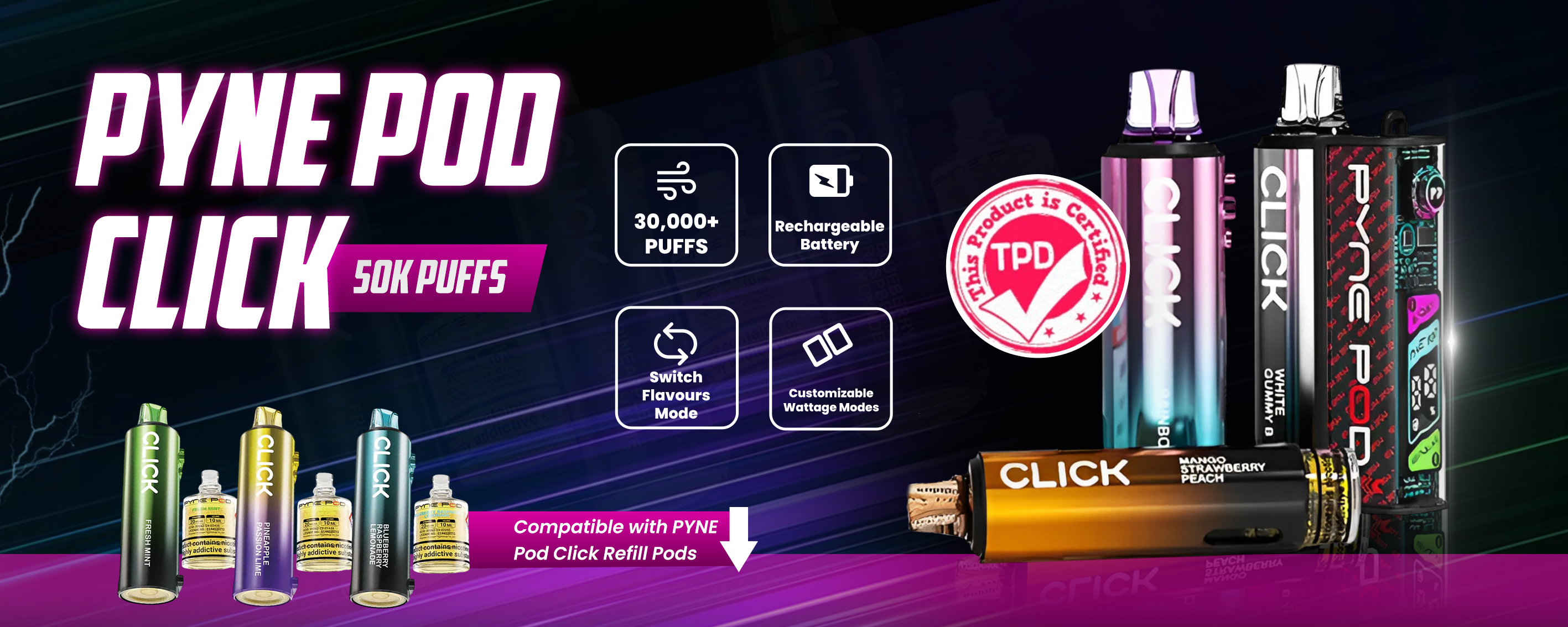 Pyne Pod Click 50k vape kit hero banner