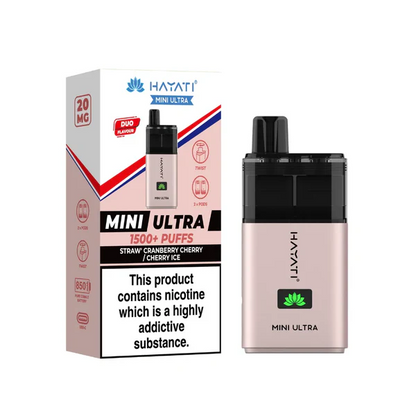 Hayati Mini Ultra 1500 Puffs  Strawberry Cranberry Cherry & Cherry Ice Flavour