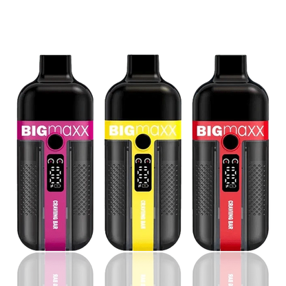 Three Bigmaxx 22k vape devices with different colored bands on a white background