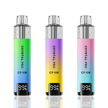 Three gradient-colored 'Crystal Pro CP 10K' devices on a white background