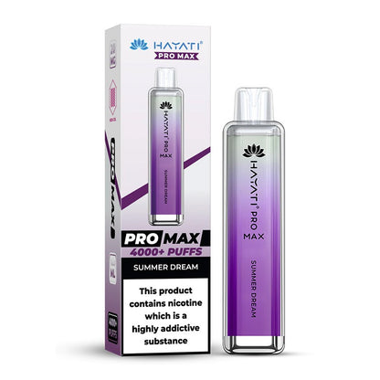 Hayati Pro Max vape device in summer dream flavour and packaging on a white background