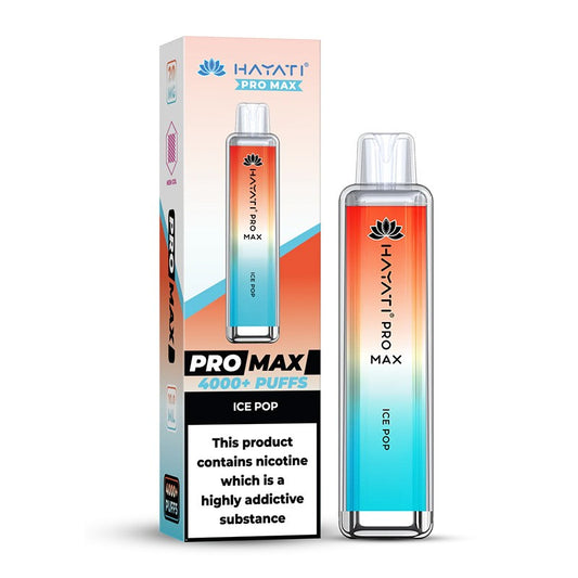 Hayati Pro Max 4000 vape device Ice pop flavour and packaging on a white background