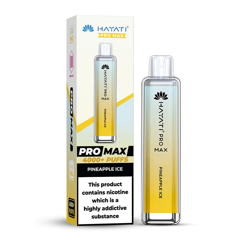 Hayati Pro Max pineapple ice vape device and packaging on a white background