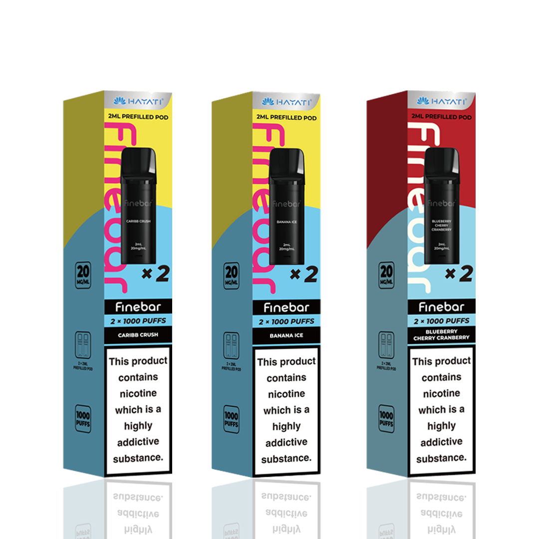 Three Hayati Finebar Compatible Prefilled Pods on a white background.