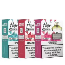 Three higo 4000 prefilled pods with packaging on a white background.