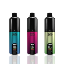 Three IVG XL 35 vape devices in blue, pink, and green on a white background