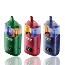 Three MAXGO combo 33 vape devices in green, red, and blue on a white background.