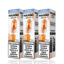 Three boxes of Maxgo Refill Pods on a white background