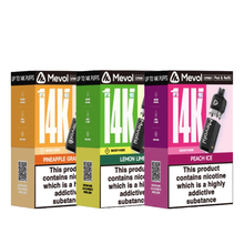 Four Mevol s7000 vape refill pods packaging with different flavors on a white background