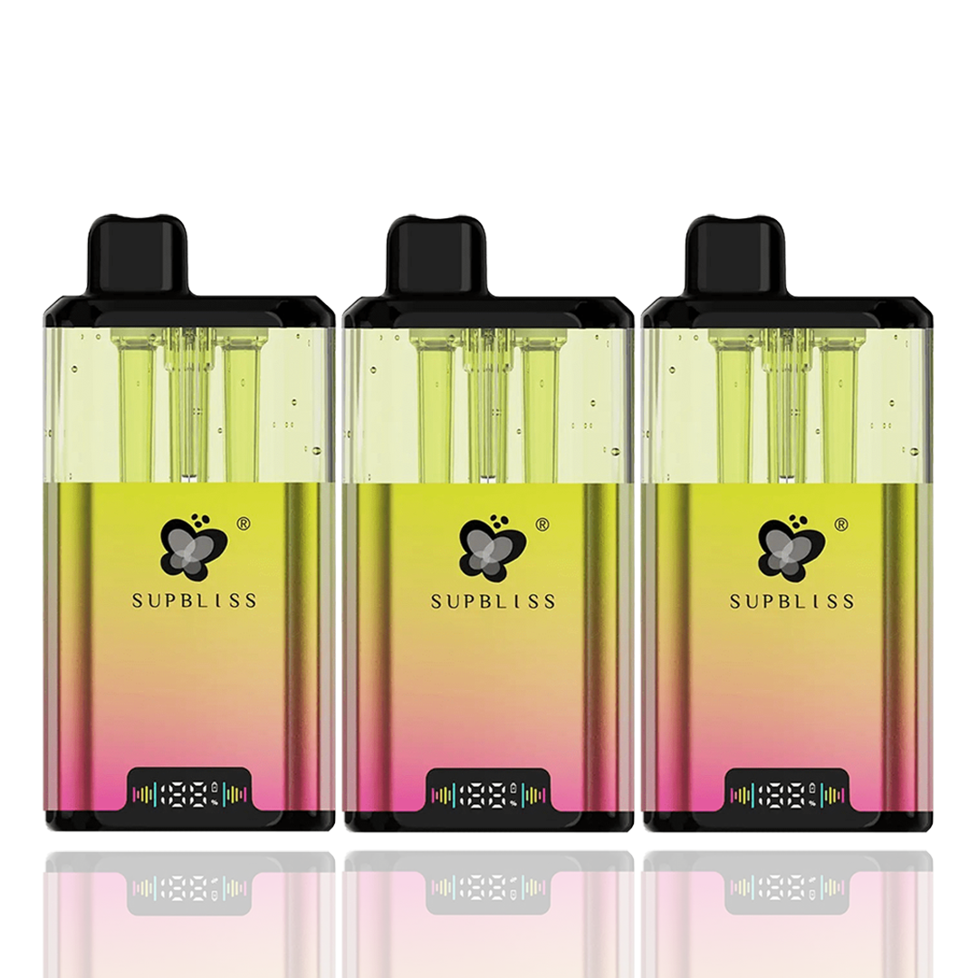 Three Supbliss Ace 40K vape devices with a gradient design on a white background